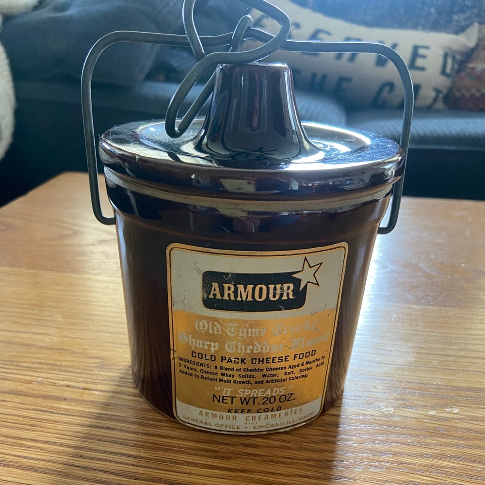 Vintage Stoneware Cheddar Cheese Crock w/Lid